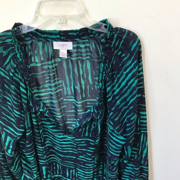 Ann Taylor NEW Boho Sheer Animal Flowy Zebra Tunic Blouse Tie Balloon Sleeve M - Picture 3 of 12
